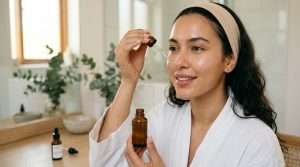 Skincare acids showing hyaluronic, glycolic and salicylic acid