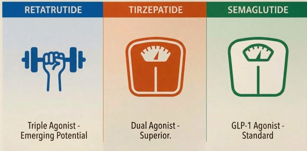 Retatrutide vs semaglutide vs tirzepatide: comparison of GLP-1, GIP and glucagon receptor activity